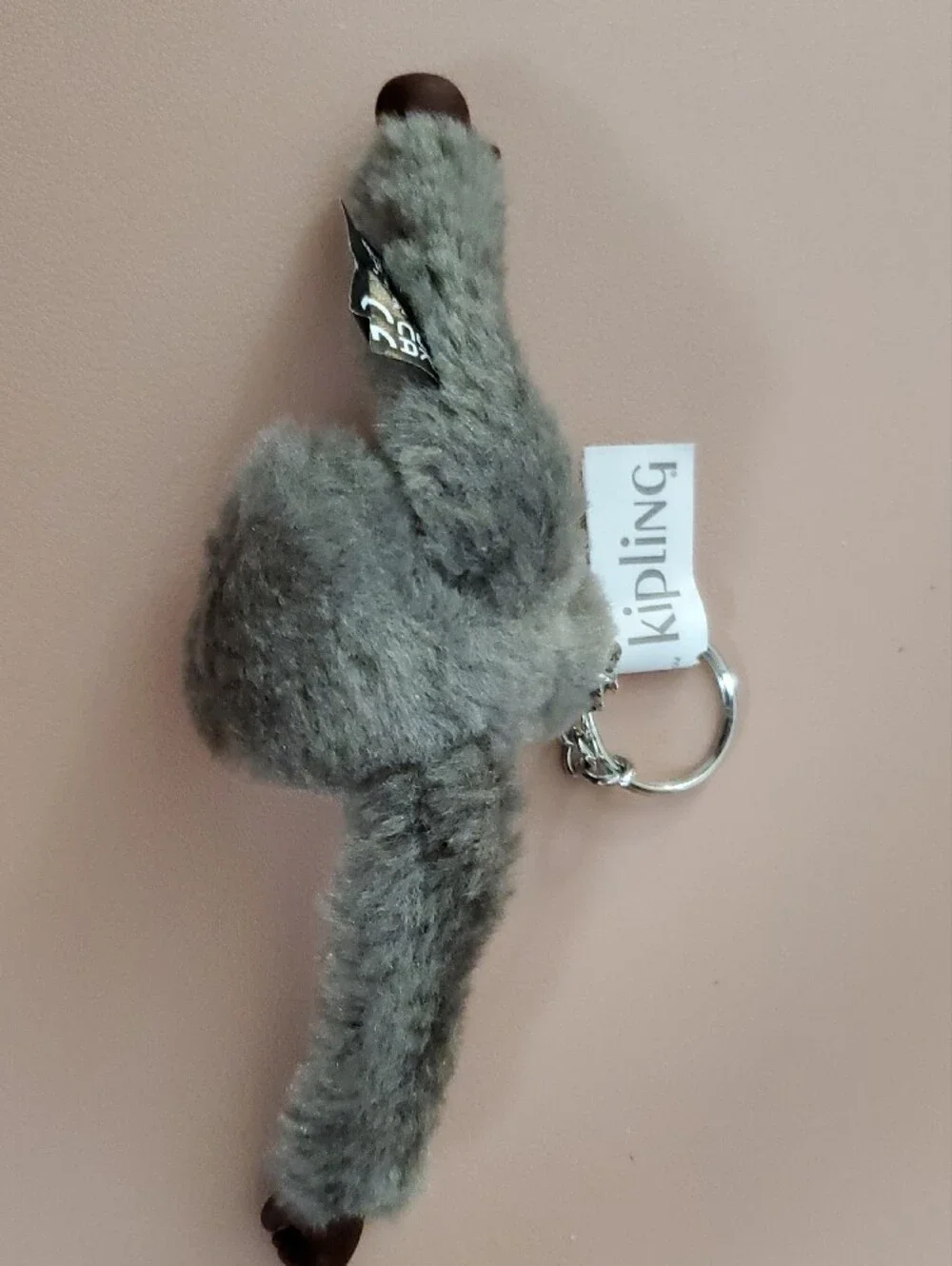Kipling Gray Plush Monkey Keyring with Brown Face
